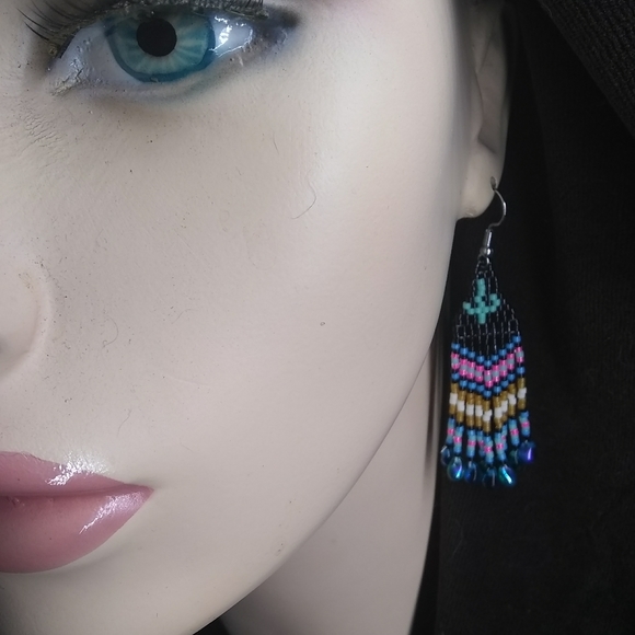 JRW Handmade Cactus Fringe Beaded Earrings - Picture 3 of 8